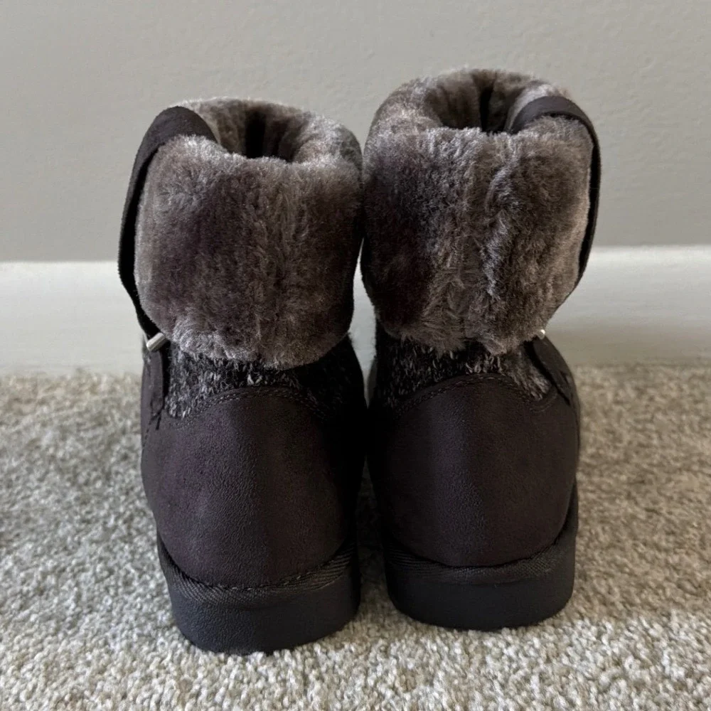 Pop Stoneham Womens Brown Faux Suede Fur Knit Ankle Boots Memory‎ Foam Size 9M